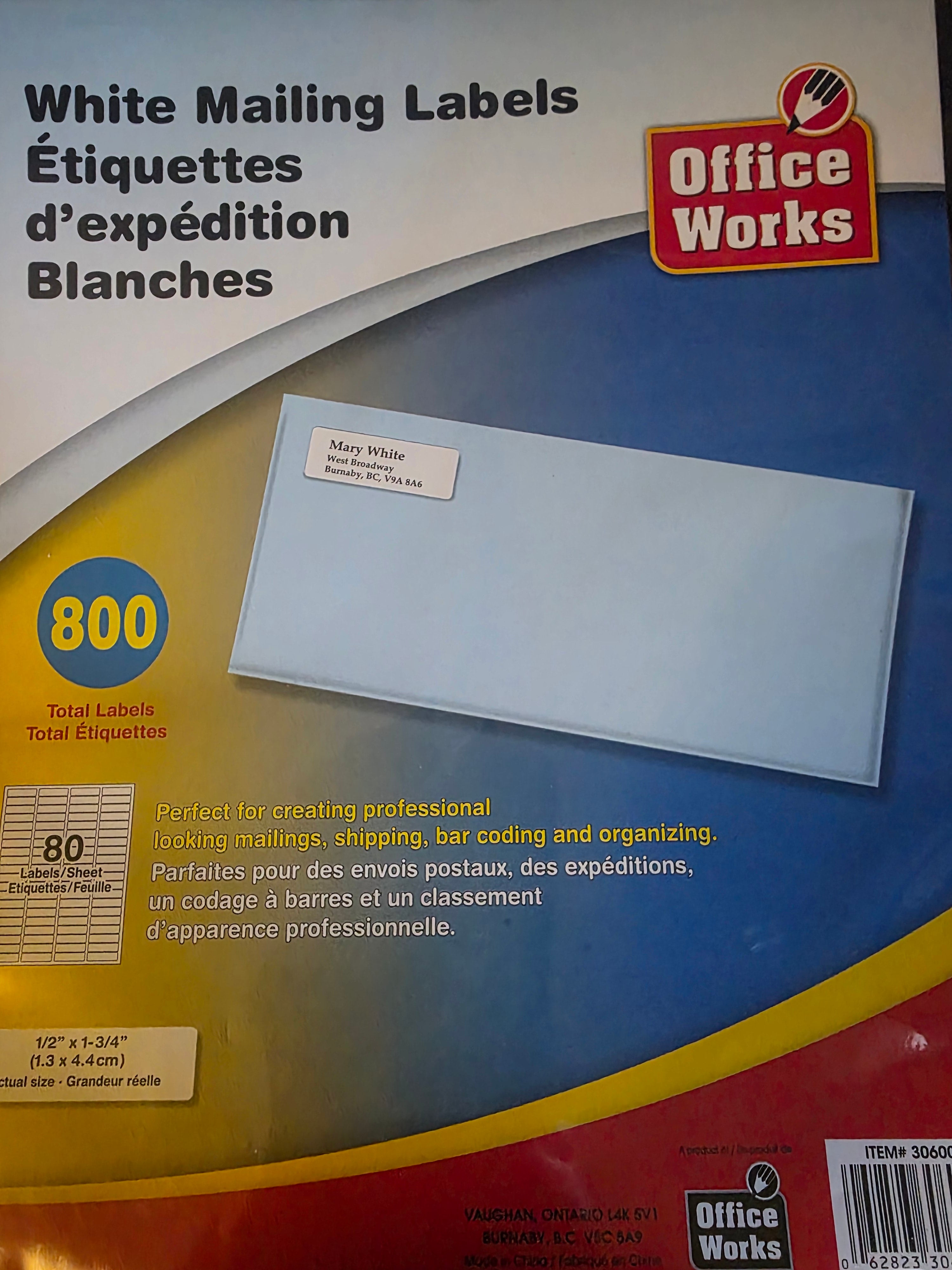 White Mailing Labels 8-1/2"x11" – SEALED/FACTORY SEAL