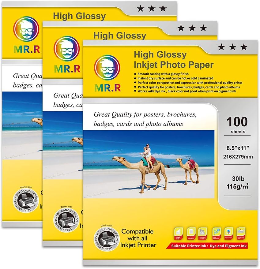 MR.R Single Side High Glossy Inkjet Photo Paper 8.5x11 inches – OPEN BOX- New