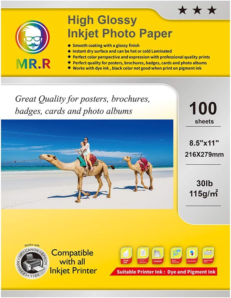 MR.R Single Side High Glossy Inkjet Photo Paper 8.5x11 inches – OPEN BOX- New