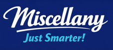 Logo of 'Miscellany' with a blue and white color scheme on a white background