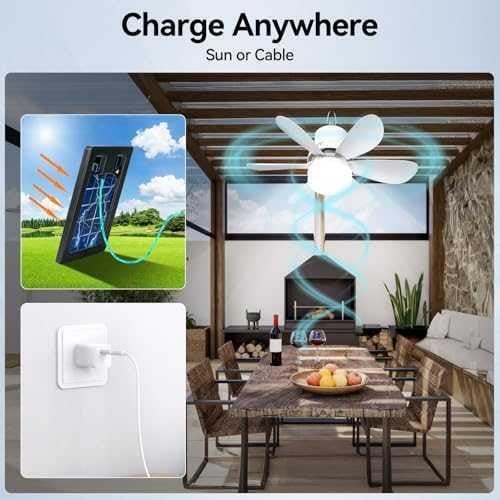 Portable Solar Ceiling Fan with Light – OPEN BOX- New