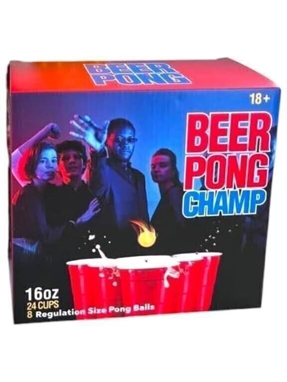 Premium Beer Pong Set 24 Cups, 8 Ping Pong Balls – FACTORY SEALED