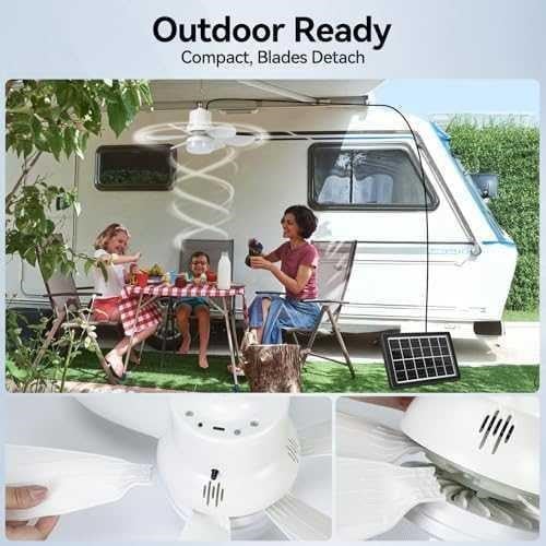 Portable Solar Ceiling Fan with Light – OPEN BOX- New