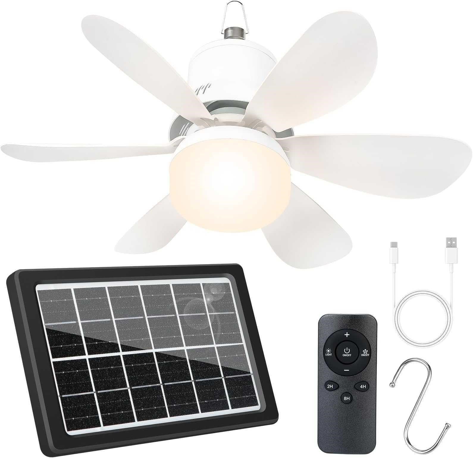 Portable Solar Ceiling Fan with Light – OPEN BOX- New