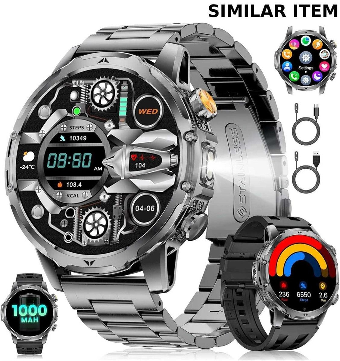 Men's Smart Watch Large Screen Black – Open Box-Tested OK-Repacked