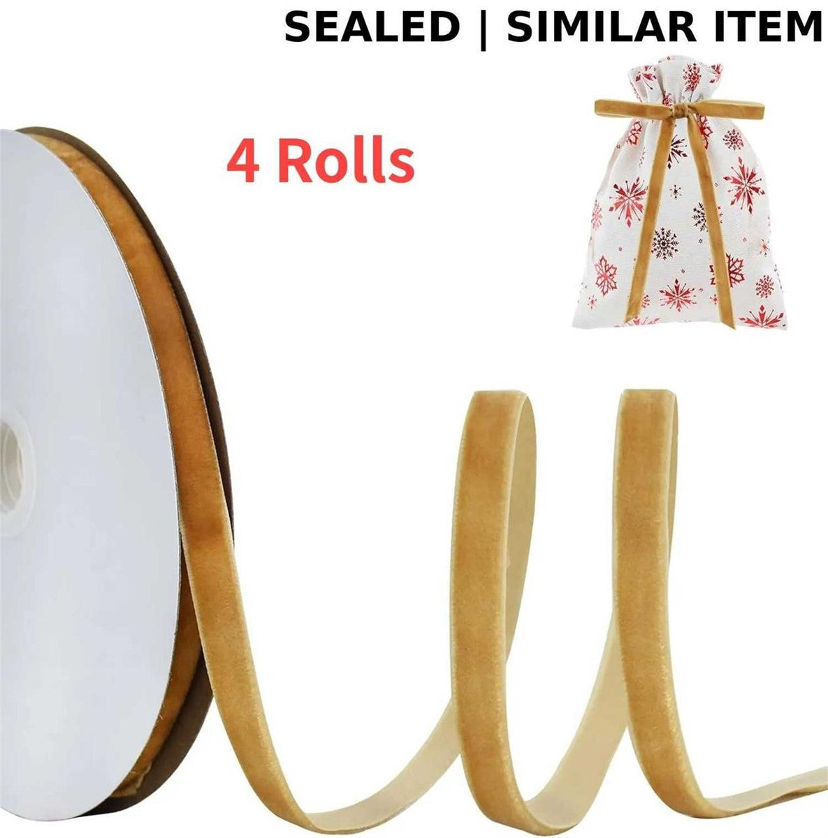 SEALED-4 Rolls Khaki Gold Velvet Ribbon 3/8"x100 Yd – FACTORY SEALED