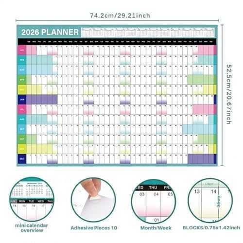 SEALED-2026 Wall Calendar with Yearly Planner – FACTORY SEALED